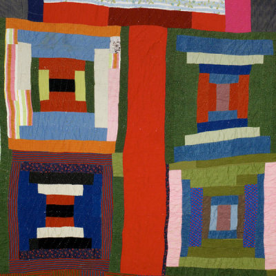 Lucy T. Pettway - "Housetop" and "Bricklayer" blocks with bars (detail), c. 1955
