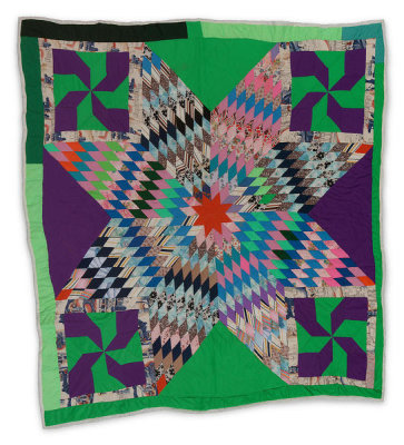 Lucy T. Pettway - Blazing Star (quiltmaker's name) with "Pinwheel" corner blocks, 1968