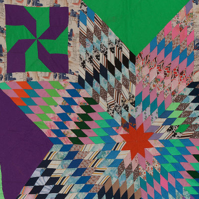 Lucy T. Pettway - Blazing Star (quiltmaker's name) with "Pinwheel" corner blocks (detail), 1968